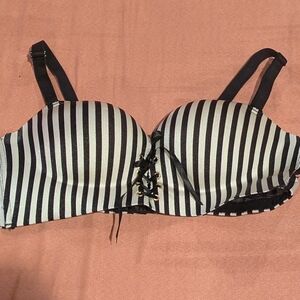 Striped Black and White Bra with Lace-Up Detail